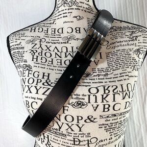 Georg Jansen Haupt belt Sz 34 black leather brushed chrome and black buckle